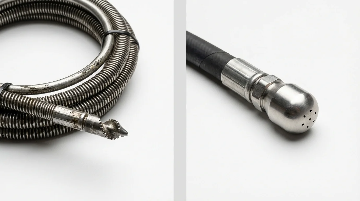 Drain snake cable and hydro jetting nozzle used for drain cleaning in Pierz, MN