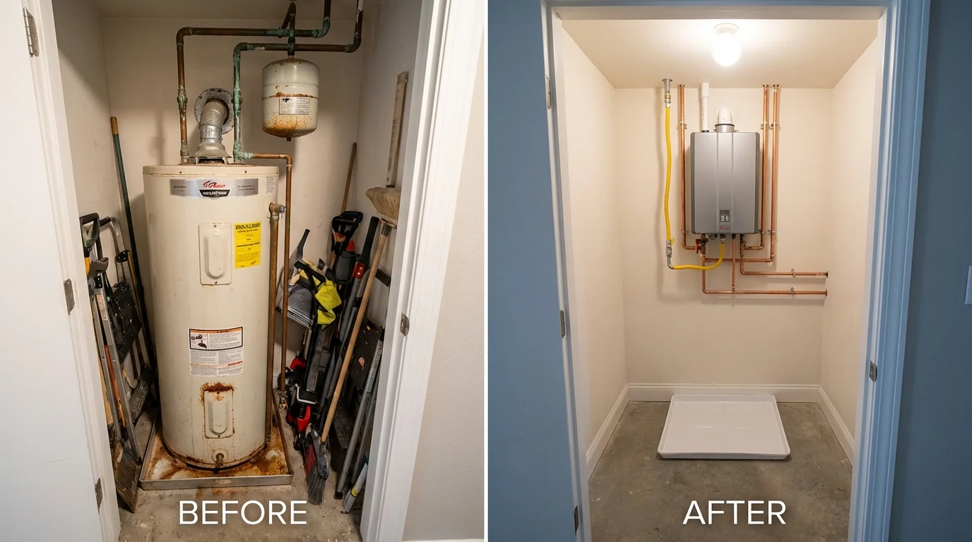Tank water heater versus wall-mounted tankless unit comparison for Pierz, MN homeowners
